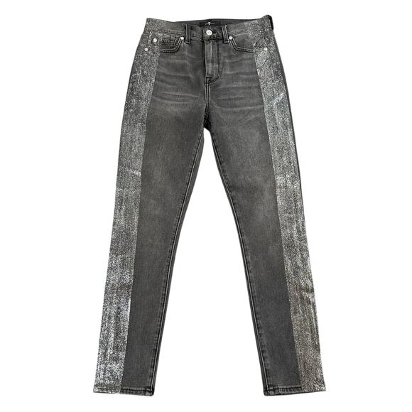 7 For All Mankind High-Waist Ankle Skinny Jeans in Metallic Glitter Tux Size 26 - Picture 2 of 9